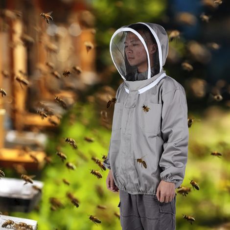 Veste d'apiculture marron déhoussable, combinaison protectrice apiculteur avec chapeau amovible (1/5)