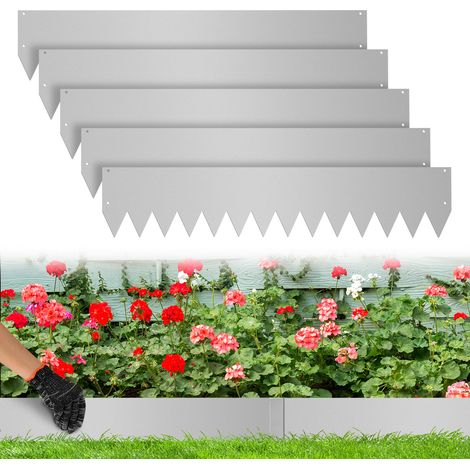 Randaco Rasenkante mit Spitzen Metall 100 x 20 cm 10m Beeteinfassung Mähkante Verzinkt Wegbegrenzung Beetumrandung Palisade inkl. Handschuhe Silber
