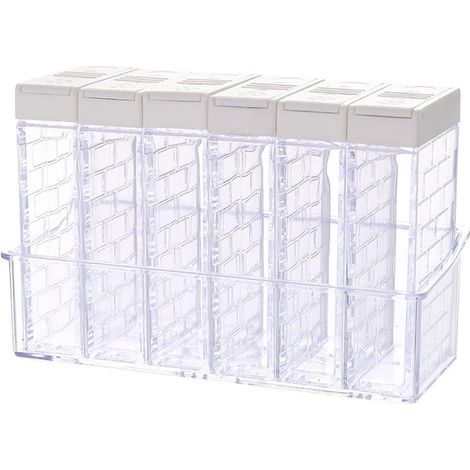 Ensemble de 6 boîtes à épices transparentes, pots à condiments de cuisine en plastique, idéales pour le camping et le rangement des épices, condiments, sel, sucre et poivre. (1/4)