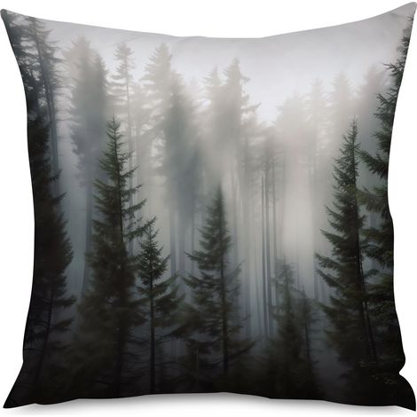 Housse de coussin, Coussin décoratif forêt brumeuse, 60x60 cm, tendance (1/5)