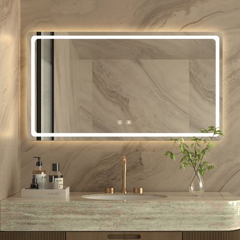 Miroir lumineux salle de bain 120×70cm,miroir LED avec antibuée,éclairage réglable 3 températures de couleur,intensité variable,mémoire,IP44 (1/5)