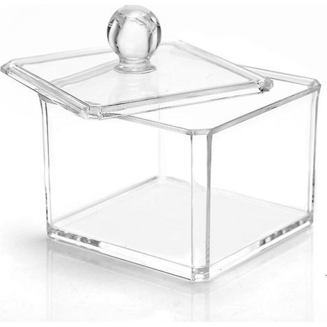 Rangement de salle de bain - Boîte de rangement pour coiffeuse avec couvercle en acrylique transparent - Boîte pour cotons-tiges, cosmétiques, maquillage, cotons-tiges et boules de coton (1/5)
