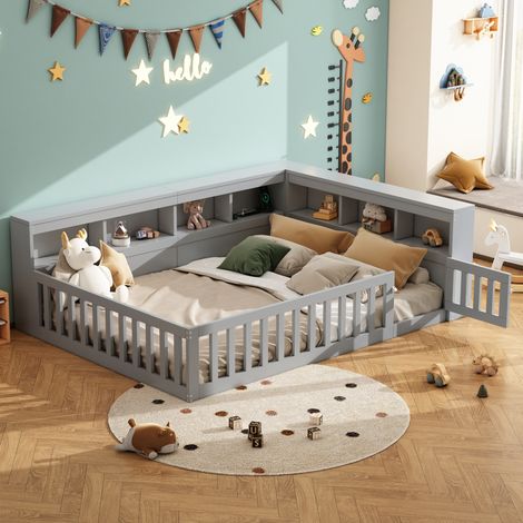 Cama matrimonio con almacenaje y USB gris OKMYHOME (1/5)