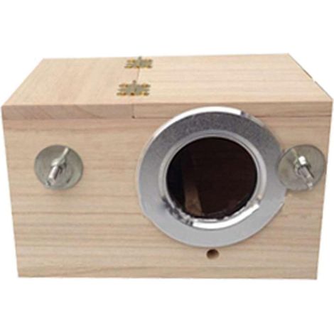 Nichoir pour perroquets avec moustiquaire intégrée et anneau anti-morsure pour perruches, calopsittes, inséparables, avec distributeur d'eau et décoration extérieure. (1/5)