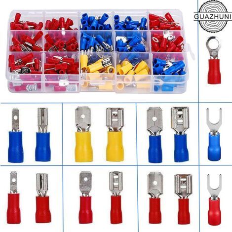 royaluxe-Coffret 280 cosses électricien,Cosses Electriques a Sertir, 280 PCS Cosse Electrique Isolée, Connecteurs électrique a sertir, Cosses et kits, Assortiment Connecteurs Ronde Cosses Plates (1/5)