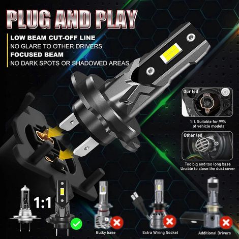 Stück H7 LED-Scheinwerfer/Nebelscheinwerfer-Kombination 40W 6500K 4000LM Weißes Licht Arbeitsleuchten IP68 Wasserdicht L