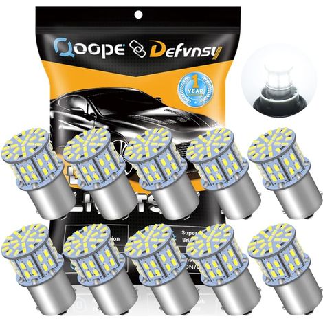 Defvnsy P21W 1156 BA15S LED Bulb, DC 12V Bulbs for 1141 1003 1073 7506, 6000K Super Bright White Bulbs, 3014 50SMD Interior Bulb for RV, Trailer, Boat, Yard Lighting (Pack of 10) (1/5)