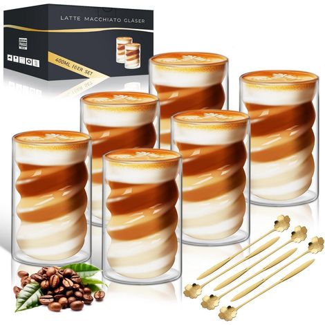 Verres à Latte Macchiato lot de 6 400ml double paroi avec cuillères