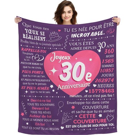 Plaid Couverture Cadeau pour 30 Ans d'Anniversaire Amie Maman Sœur Copine Épouse Idée Canapé Couverture de Sieste Châle (30) (1/5)