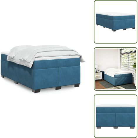 Sommier à lattes de lit et matelas bleu foncé 120x190cm velours - Lit Double - Lit Plateforme - Lit Avec Sommier - Matelas À Ressorts Ensachés - Literie (1/5)