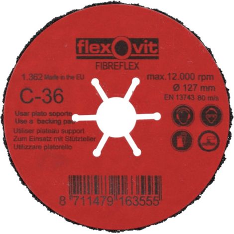 Disque abrasif appliqué FIBREFLEX - Ø125 mm - Grain 36 - FLEXOVIT