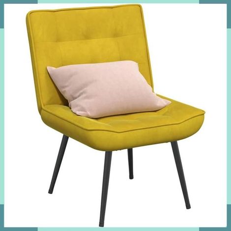Chaise de relaxation - 4012323 - velours jaune - structure métal et contreplaqué - assise 44 cm (1/5)