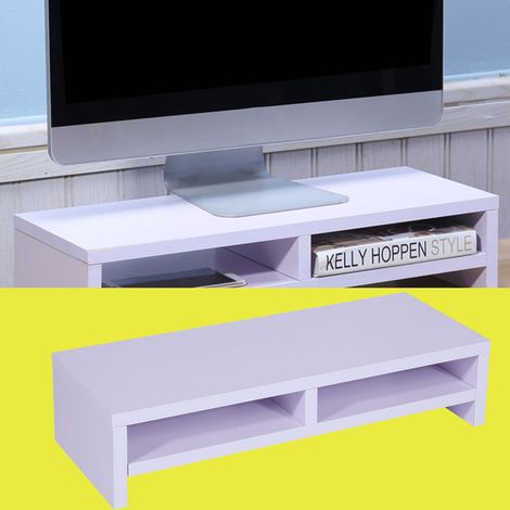 Support d'écran pour bureau, support réglable pour moniteur, socle pour ordinateur portable, étagère de bureau violet-blanc.