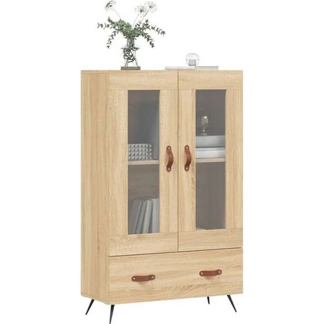 Buffet de Cuisine Haut en Bois d'Ingénierie Couleur Chêne Sonoma, 69,5 x 31 x 115 cm, Meuble de Rangement Moderne pour Salle à Manger et Salon (1/5)