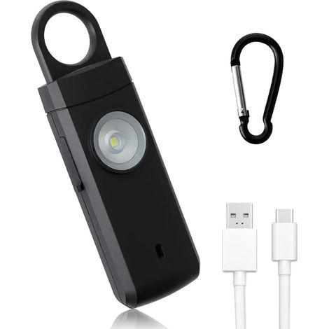 Alarme Anti-Agression 130db, Anti Agression Rechargeable de Sécurité d'urgence, Porte Clef Alarme avec Lumières LED, Chargement USB Type C, Kit de Sécurité Portable (Noir) (1/5)