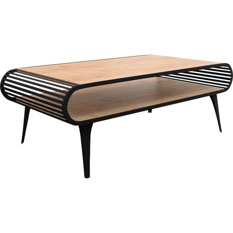 Table basse Oswego 161, Chêne doré artisanal, 44x60x120cm, Diamètre: 0, Stratifié, Angulaire