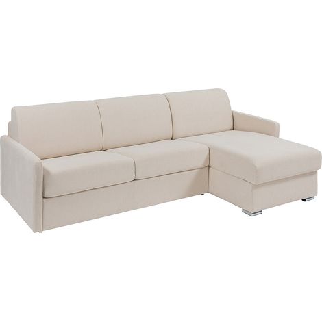 Divano letto angolare a ribalta Posto letto 160 cm con doghe larghe Materasso 18 cm in Tessuto Beige - CALIFE