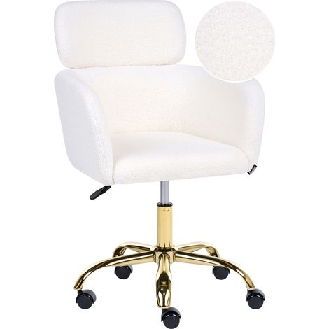 Silla de escritorio oficina giratoria moderna altura regulable de bouclé blanco Alena (1/5)