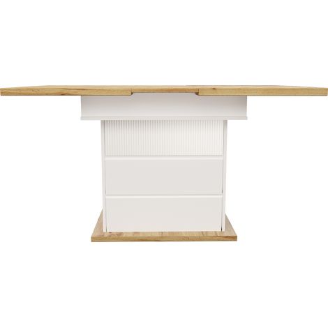 Tavolo da pranzo allungabile 110-140 x 80 cm bianco in MDF e metallo con contenitore integrato (1/5)