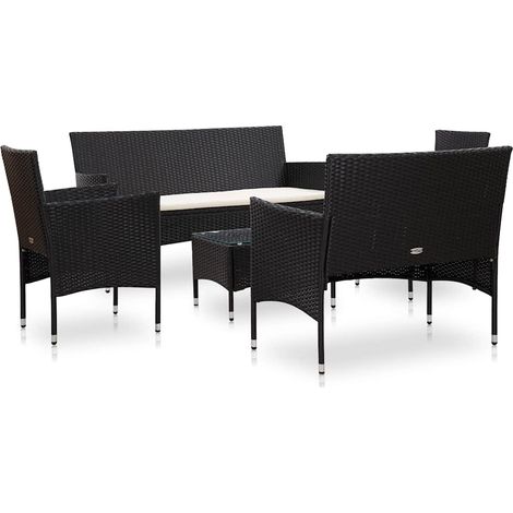 Set Divani da Giardino 5 pz Salotto da Giardino con Cuscini in Polyrattan Nero (1/5)