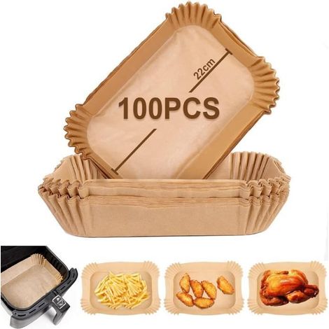 Papier Cuisson pour Air Fryer - AiQInu - 100 Pièces - 22x14cm - Sans BPA - Non blanchi (1/4)