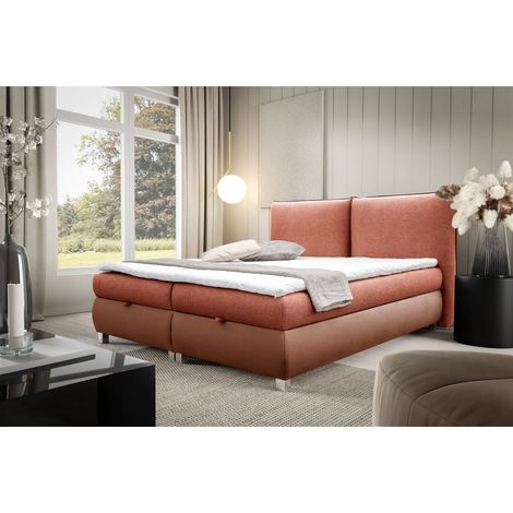 Boxspringbett Schlafzimmerbett VALENTIN 180x200cm Stoff Neve-Vega Rostbraun (1/4)