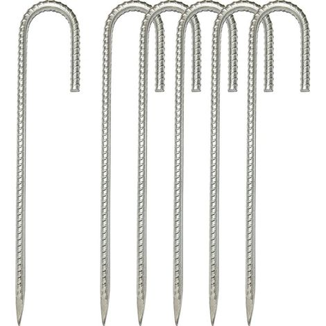 Juego de 6 anclajes de suelo de acero galvanizado, 30,5 cm - Ganchos en J - Ganchos para tiendas de campaña para asegurar vallas, tiendas de campaña, toldos y soportes para flores. (1/5)