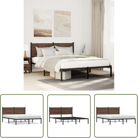The Living Store Metallbett ohne Matratze Braun Eichen-Optik 150x200 cm - Metallbett - Doppelbett - Boxspringbetten - Eiche Optik - Bettsofa (1/5)