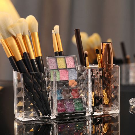 Pinceau de maquillage organisateur acrylique transparent créatif, rangement stylo sourcils et pinceaux, étui de bureau élégant, coffret multifonctionnel, 1 pièce, pour cosmétiques et accessoires beaut (1/5)