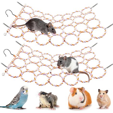 Lot de 2 filets d'escalade pour cage à rats, perchoir balançoire en corde de chanvre pour oiseaux, hamac suspendu en forme d'échelle, jouet d'activité pour petits animaux (souris, perroquets, oiseaux) (1/5)
