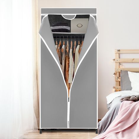 Armoire de rangement double en toile grise avec housse anti-poussière et fermeture à glissière pour chambre, buanderie et studio (1/5)