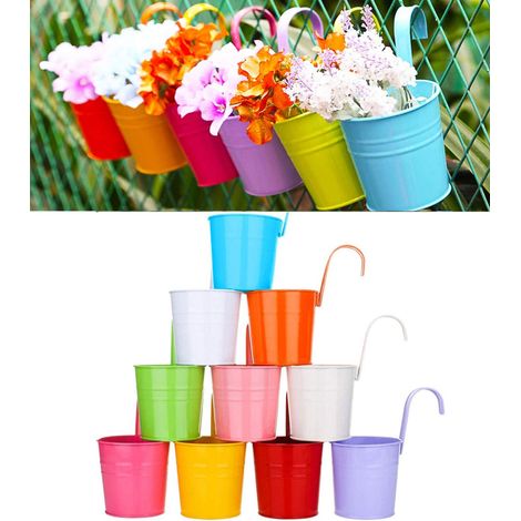Ensemble de 10 pots de fleurs suspendus en métal avec outils de jardinage, pots suspendus en terre cuite avec trou de drainage, po (1/5)