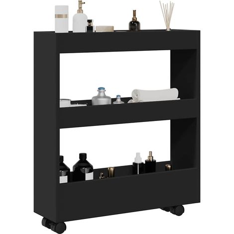 Narrow Storage Trolley 3 Tier Black Engineered Wood vidaXL