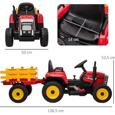 Voiture électrique pour enfants,tracteur pour enfants,y compris télécommande parentale,vitesse maximale de 6 km/h Rouge + Noir (1/5)