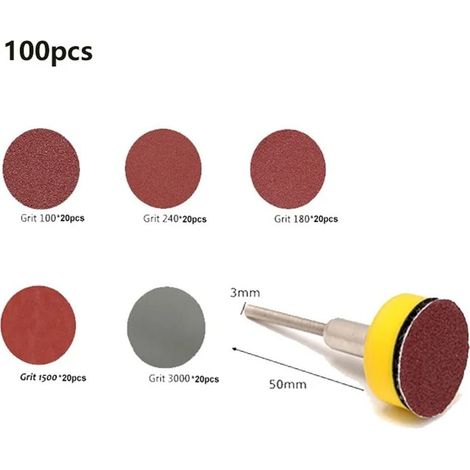 Disque Abrasif - 25 mm - Grains 100 à 3000 - Pour Polissage Bois Métal Pierre Artificielle - 100 Pièces (1/5)