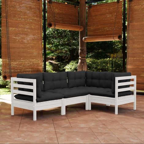 vidaXL 4 Piece Garden Lounge Set with Cushions White Pinewood (1/5)