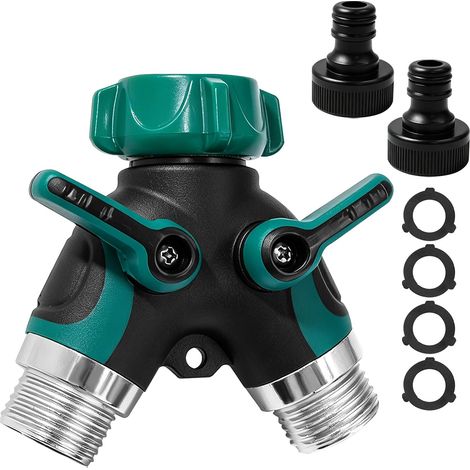Répartiteur de tuyau 2 voies, double sortie en Y pour robinet de jardin individuel, avec 2 connecteurs rapides de 1,9 cm et raccords pour arrosage, lavage (1/5)