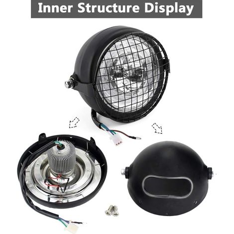 Rosvola 6.5" Phare de moto rond LED phare avec Grille couvercle latéral avec support pour Cafe Racer (1/5)