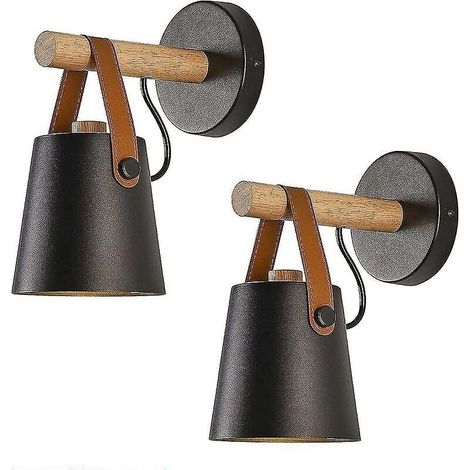 lot De 2 Appliques Murales Modernes (sans Ampoule)noir E27 Style Mtal Fer Forg Ceinture Bois Luminaire Industriel Pr