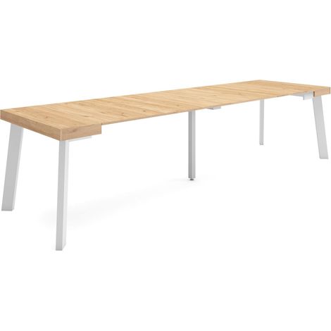 Table Console Extensible Console Meuble 300 pour 14 Personnes Pieds en Bois Style Moderne Chêne (1/5)