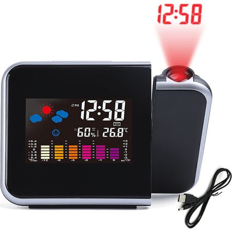 Réveil projecteur, T-Audace Réveil numérique de Chevet Réveil de Mode, Réveil numérique LED avec Station horaire/Affichage LCD/Température et Date /Charge USB/12&24h/Noir. (1/5)