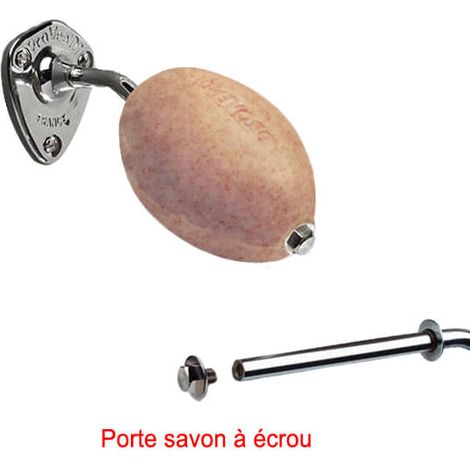 Savon exfoliant rotatif beige avec porte-savon mural chromé – Fixation à écrou en laiton – Dimensions 10,6x6,5x7,6cm – 100% huiles végétales – Provendi (1/5)
