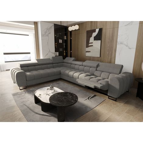 Ecksofa Schlafsofa BASTIEN RELAX in Stoff Moly Grau Ottomane Links