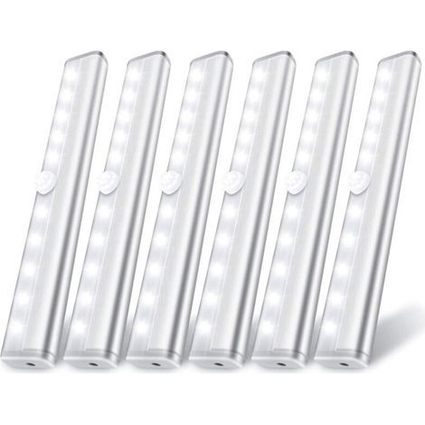 Lot de 6 lampes de placard à détecteur de mouvement, 10 lumières LED à détecteur de mouvement, à coller n'importe où, fonctionne avec des piles, éclairage sûr pour placard, armoire, escaliers (1/4)