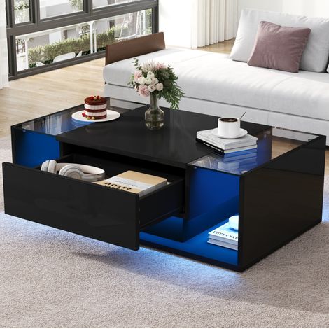 table salon LED 1 tiroir verre trempé 100x50x31 cm OKMYHOME (1/5)