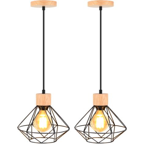 royaluxe- (2PCS) Plafonniers Modernes Cage En Métal Luminaires Suspendus D'Intérieur E27 Noir Lustre Rétro Pour Chambre À Coucher, Couloir, Salon (1/5)