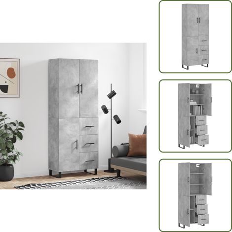 The Living Store Buffet haut Gris béton 69,5x34x180 cm Bois d'ingénierie - Buffet Design - Meuble Rangement - Armoire Cuisine - Buffet Gris - Mobilier Salon (1/5)