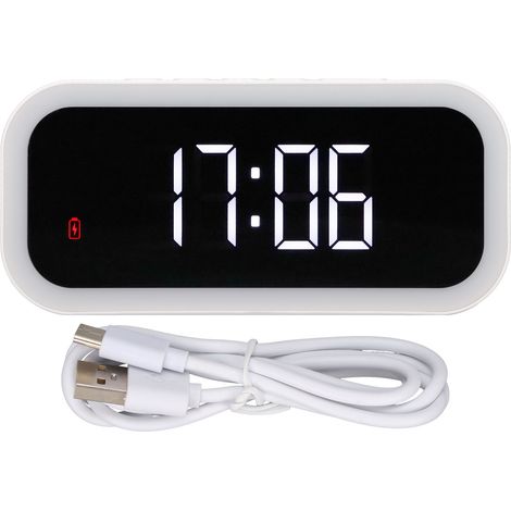 Réveil veilleuse 4 en 1 15 W Charge sans fil Blanc chaud Veilleuse LED Horloge Volume réglable Horloge LED (1/4)