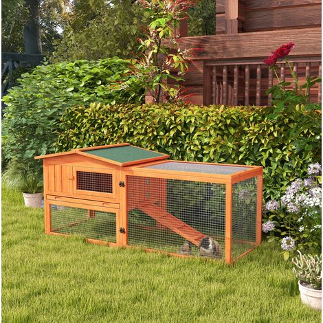 Jaula de madera para pequeños animales con cercado y rampa, 156 x 58 x 68 cm naranja HAVRYA (1/4)