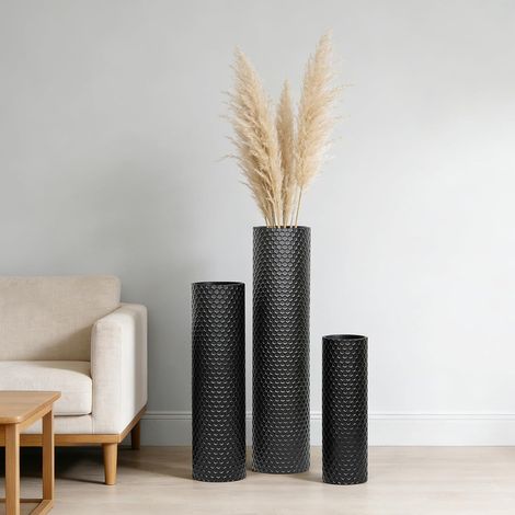 Vase au sol grande en métal vase noire, ensemble de 70/55/40 cm de hautes vases au sol, ensemble de vases de décoration élégantes de texture alvéolaire moderne, grande vase mate de 3 pièces pour salon (1/5)